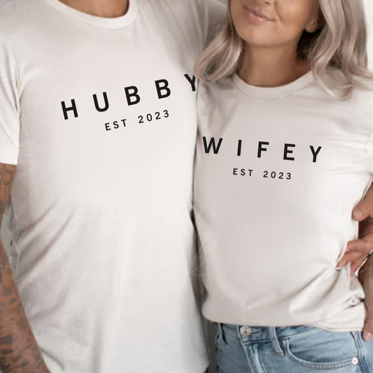 Personalised Wedding Hubby & Wifey Couple T-shirt Set